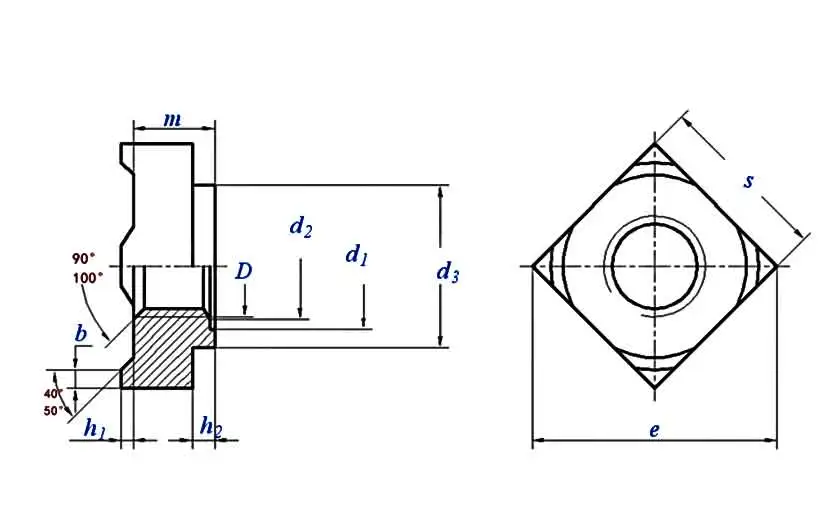 Square Weld Nuts DIN 928