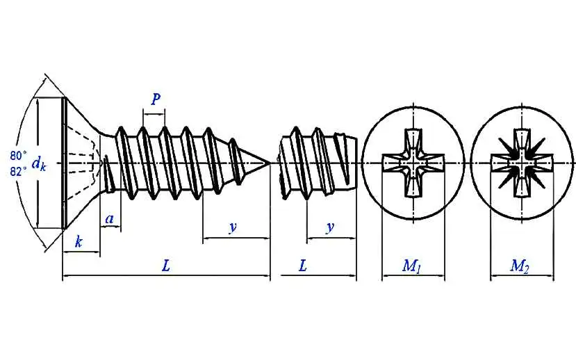 Cross Recessed Countersunk Head Tapping Screws DIN 7982 7050