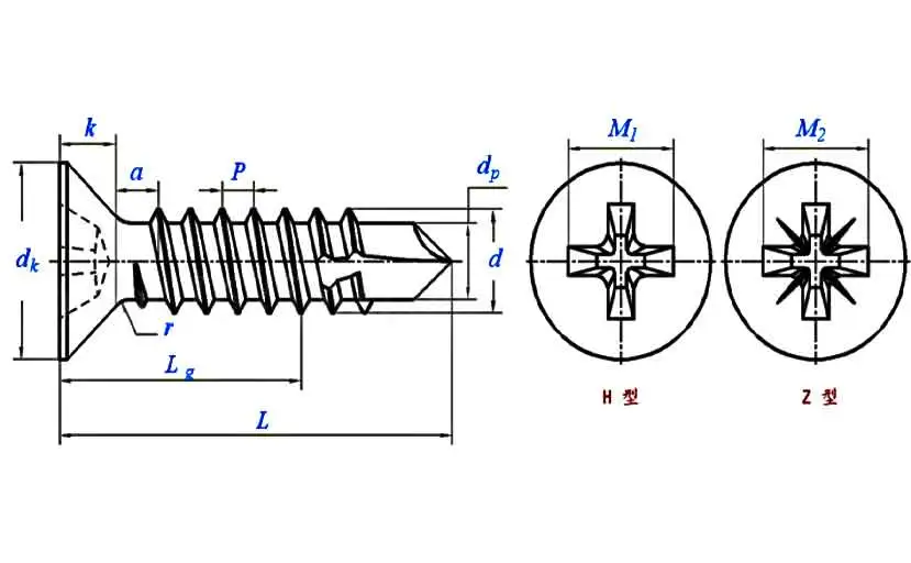 Cross Recessed Countersunk Head Self-Tapping Self-Drilling Screws DIN 7504